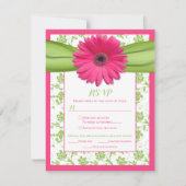 Roze Groene Margriet Damast Huwelijksmaal Keuze RS RSVP Kaartje (Voorkant)