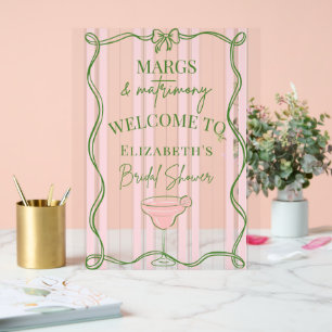 Roze & Groene Margs Huwelijk Bruidsfeest Welkom Acryl Bord