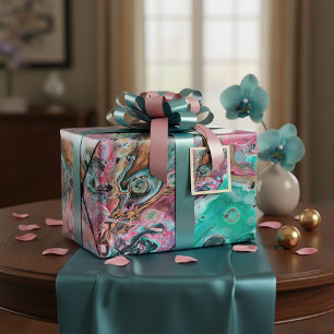 Roze & Groene marmer Cadeaupapier