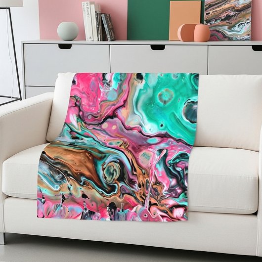 Roze & Groene marmer Fleece Deken