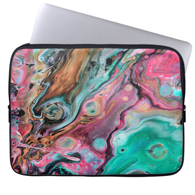 Roze & Groene marmer Laptop Sleeve (Voorkant)