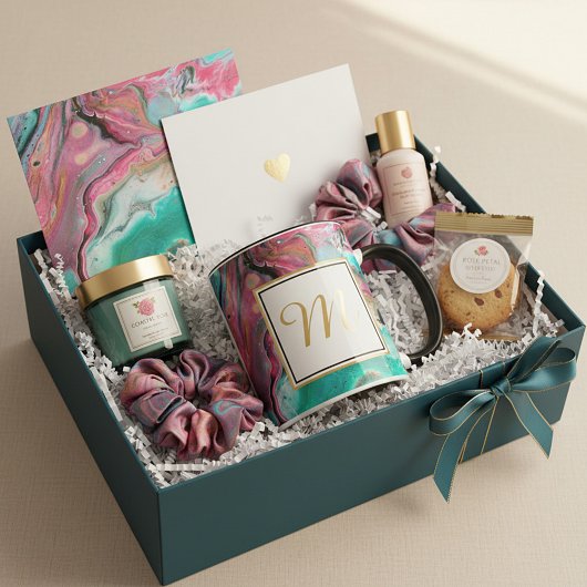 Roze & groene marmeren monogram mok