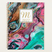 Roze & groene marmeren monogram planner (Voorkant)
