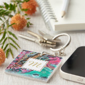 Roze & Groene marmeren monogram Sleutelhanger (Voorkant Rechts)