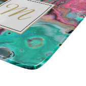 Roze & groene marmeren monogram snijplank (Hoek)