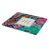 Roze & groene marmeren monogram snijplank (Hoek)