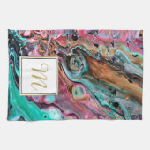 Roze & groene marmeren monogram theedoek (Horizontaal)