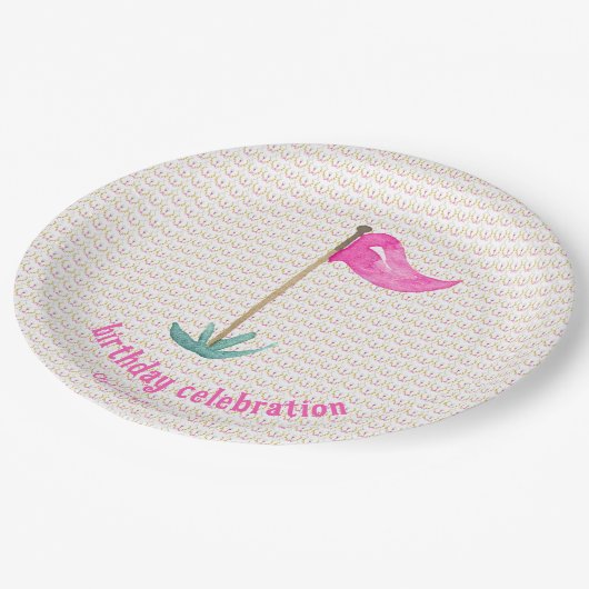 Roze Groene Masters Golf Verjaardagsfeest Papieren Bordje (Gekanteld)