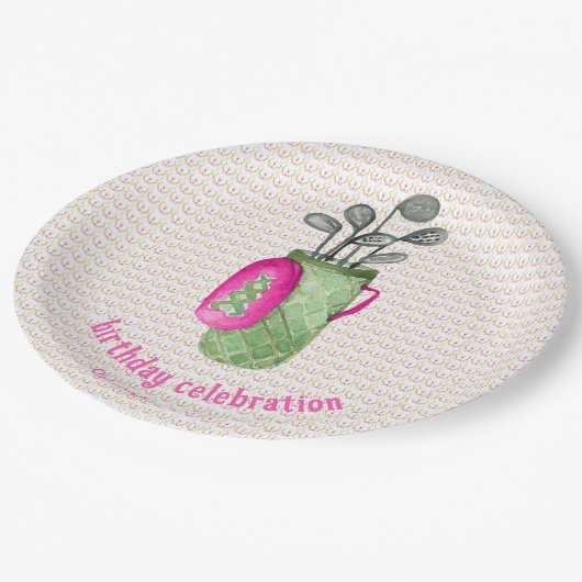 Roze Groene Masters Golf Verjaardagsfeest Papieren Bordje (Gekanteld)