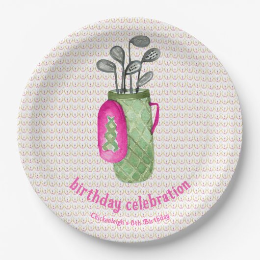 Roze Groene Masters Golf Verjaardagsfeest Papieren Bordje (Voorkant)