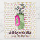 Roze Groene Masters Golf Verjaardagsfeest Wijn Etiket (Enkel label)