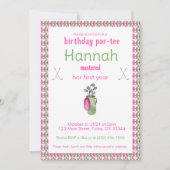 Roze Groene Masters Golf Verjaardagsfeestuitnodigi Kaart (Voorkant)