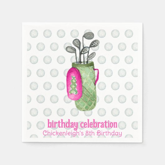 Roze Groene Masters Golf Verjaardagsfeestuitnodigi Servet (Voorkant)