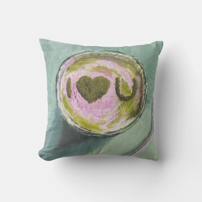 Roze Groene Matcha Love Tea Art Modern Stilleven B Kussen (Voorkant)