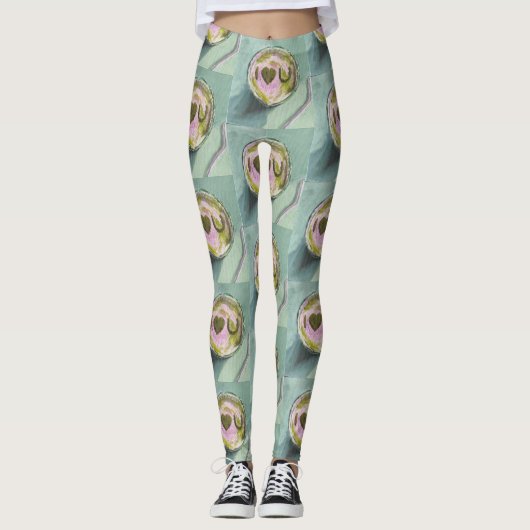 Roze Groene Matcha Love Tea Art Modern Stilleven B Leggings (Voorkant)