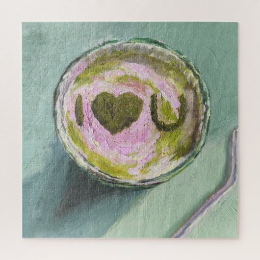 Roze Groene Matcha Love Tea Art Modern Stilleven B Legpuzzel (Verticaal)