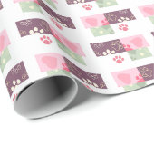 Roze groene Mauve Paw en Heart Design Cadeaupapier (Rol Hoek)