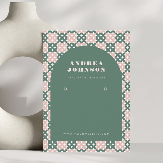 Roze Groene Mid Century Moderne Boog Oorbel Displa Visitekaartje