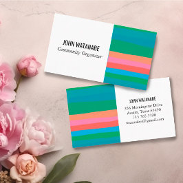 Roze groene minimalistische strepen handgemaakt visitekaartje