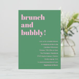 Roze groene moderne brunch bruisende bruidsbruilof kaart