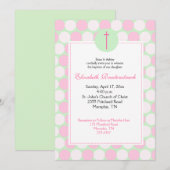 Roze / Groene Moderne Dot Baptisme Uitnodiging (Voorkant / Achterkant)