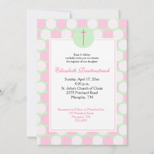 Roze / Groene Moderne Dot Baptisme Uitnodiging