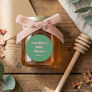 Roze groene moderne leuke aangepaste baby shower ronde sticker