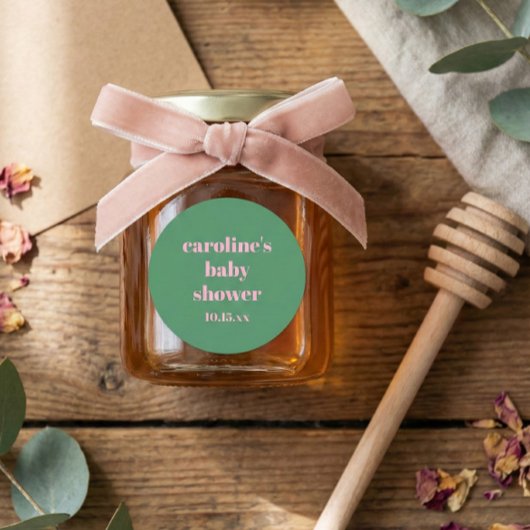 Roze groene moderne leuke aangepaste baby shower ronde sticker