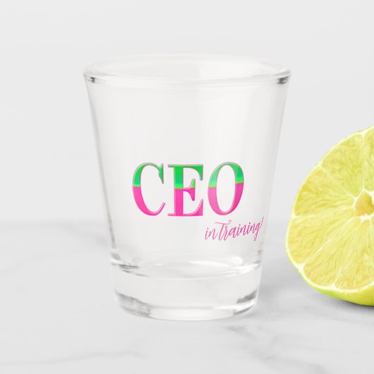 Roze & Groene Motiverende CEO in Opleiding  Shot Glas (Voorkant)