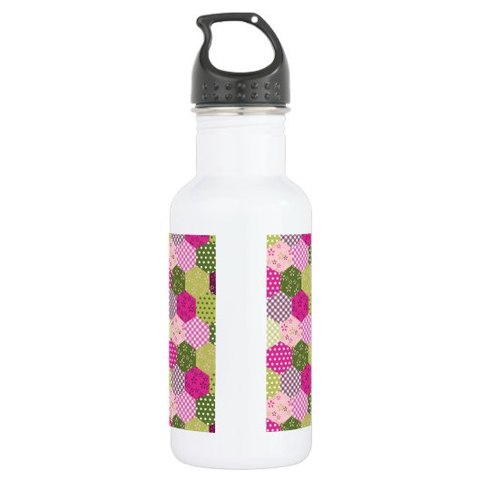  roze groene multiculturele patchwork Quilt Design Waterfles (Achterkant)