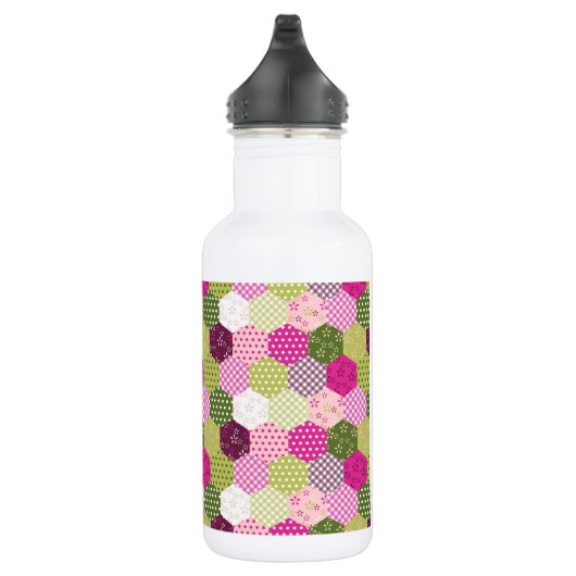 roze groene multiculturele patchwork Quilt Design Waterfles (Rechts)