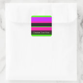 Roze/groene neonstrepen vierkante sticker (Tas)