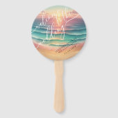 Roze Groene Oceaan Strand Dag Party Welkom Bruilof Handwaaier (Achterkant)