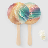 Roze Groene Oceaan Strand Dag Party Welkom Bruilof Handwaaier (Voorkant en achterkant)