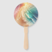 Roze Groene Oceaan Strand Dag Party Welkom Bruilof Handwaaier (Voorkant)