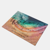 Roze Groene Oceaan Strand Signature Zomer Welkom Deurmat (Schuin)