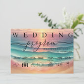 Roze Groene Oceaan Strand Waterverf Signature Wo Programmakaart (Staand voorkant)