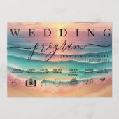 Roze Groene Oceaan Strand Waterverf Signature Wo Programmakaart (Voorkant)