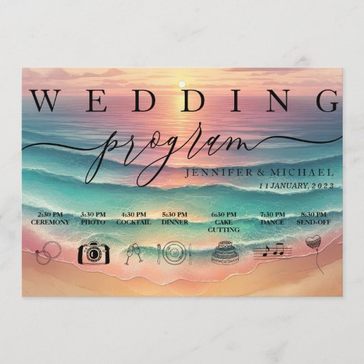 Roze Groene Oceaan Strand Waterverf Signature Wo Programmakaart (Voorkant)