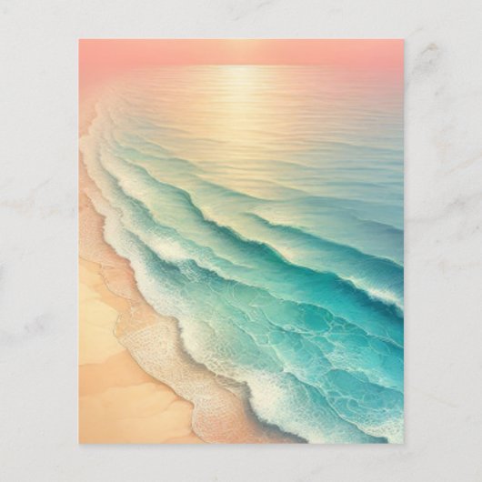 Roze Groene Oceaan Strand Waterverf Zomerzon Flyer (Achterkant)