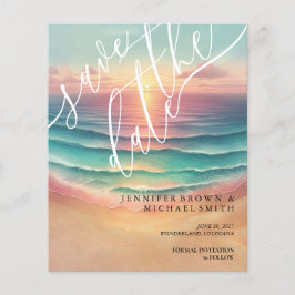 Roze Groene Oceaan Strand Waterverf Zomerzon Flyer