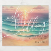 Roze Groene Oceaan Strand Zomer Groen Zee Bruiloft Bier Etiket (Enkel label)