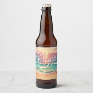 Roze Groene Oceaan Strand Zomer Groene Zee Trouwen Bier Etiket