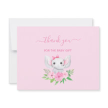 Roze groene olifant bloemen baby dankkaart