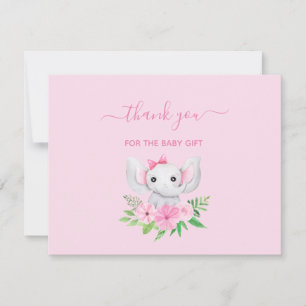 Roze groene olifant bloemen baby dankkaart notitiekaartje