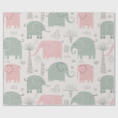 Roze groene olifanten Moderne Kinderen Cadeaupapier (Vlak)