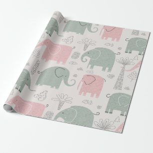 Roze groene olifanten Moderne Kinderen Cadeaupapier