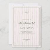 Roze & Groene Olijf Gestreept Classy Elegant Huwel Kaart (Voorkant)