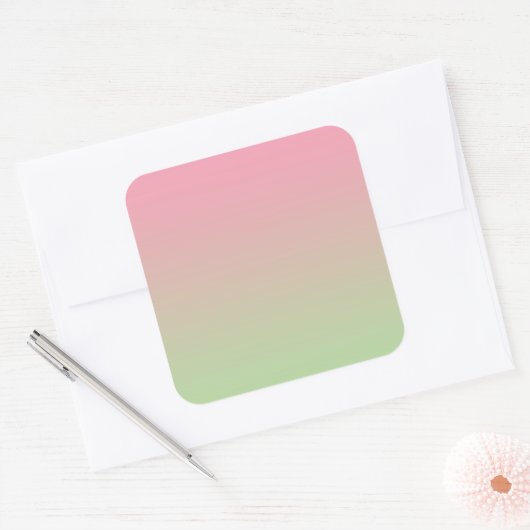 Roze & Groene Ombre Vierkante Sticker (Envelop)
