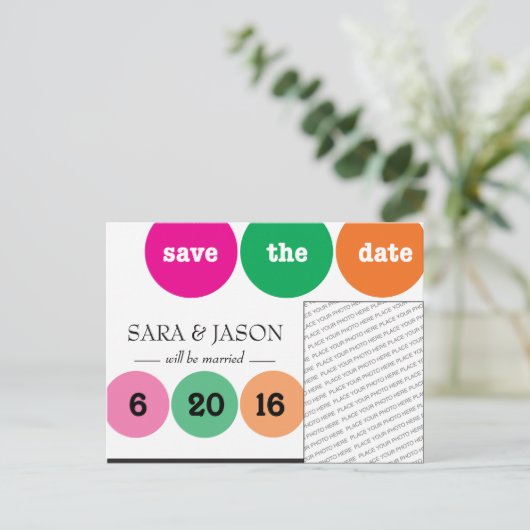 Roze, groene, Oranje cirkels Bewaar de datum Aankondigingskaart (Staand voorkant)